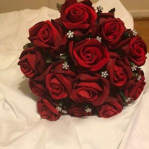 Red Velvet Bridal Bouquet with flower pins